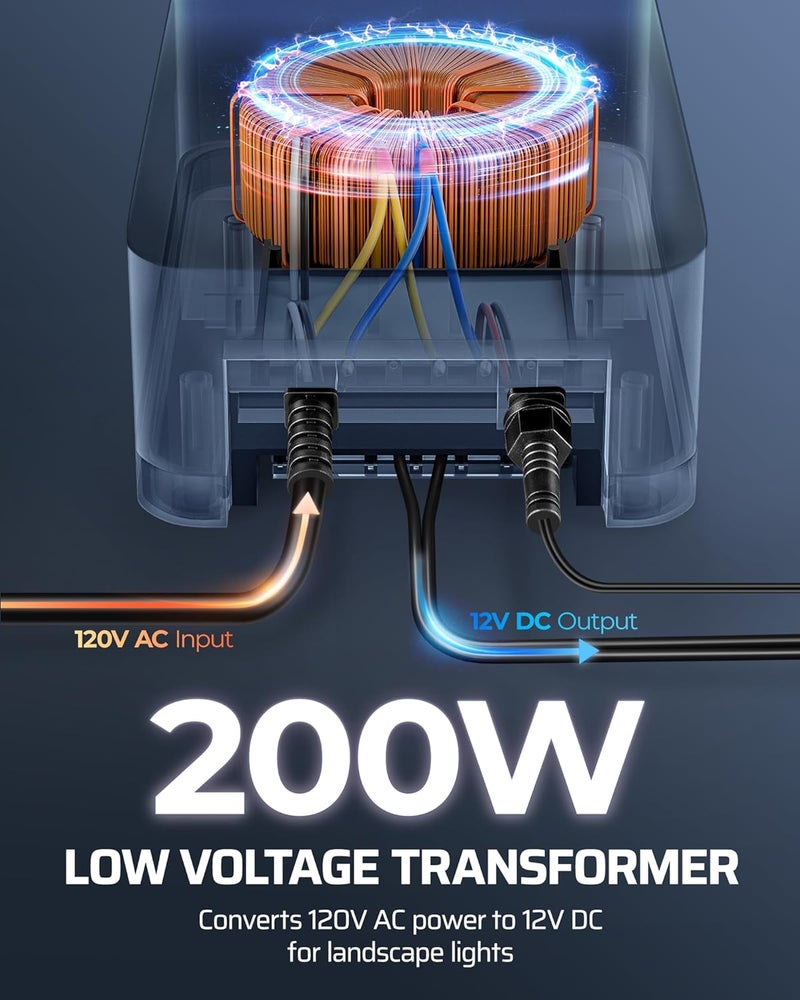 DEWENWILS 200W Low Voltage Landscape Transformer, 120V AC to 15V DC, Outdoor Landscape Lighting Transformer with Remote, Photocell Sensor & Timer, Weatherproof for Garden Spotlights Pathway Lights - Image 5